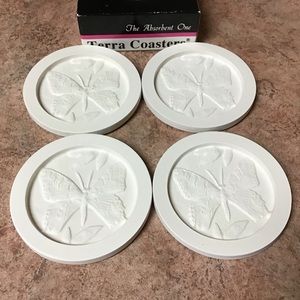 Set of 4 Absorbent One Terra Coasters Butterflies Natural Mineral Stone Cork